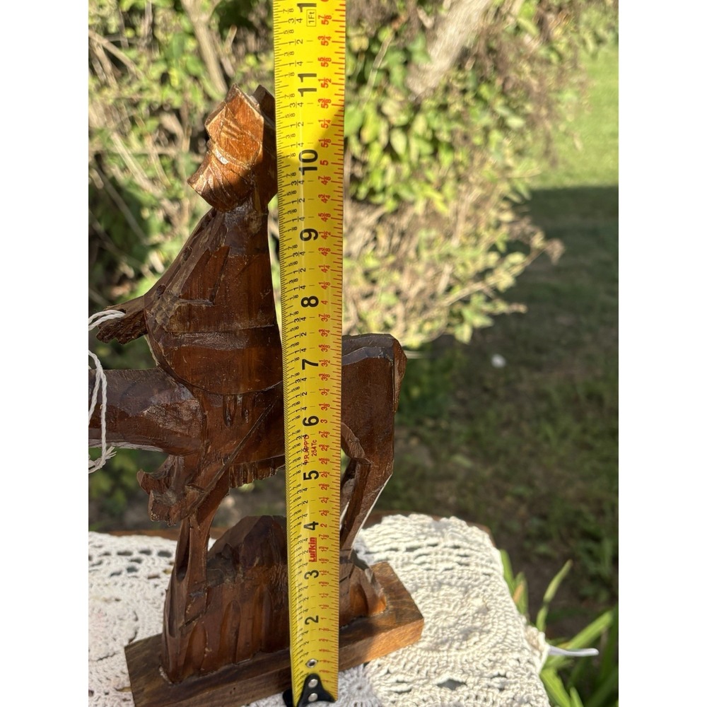 VTG Hand Carved Wooden Don Quixote on His Horse Rocinante Sculpture Folk Art 8" - Picture 7 of 8